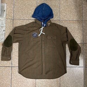 Plaid Button up with hood Jimi Hendrix print